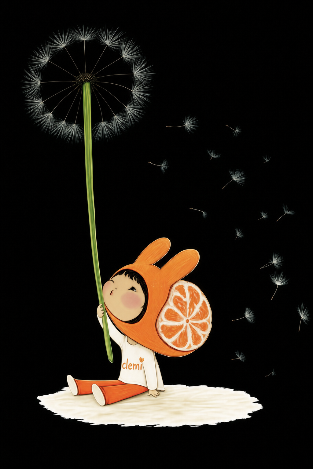 Clementine blowing a fat dandelion